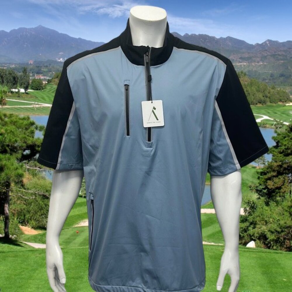 NWT Above The Links Elite Performance Denim Blue-Black Golf Rain Wind Jacket XL